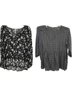 Old Navy Long Sleeves Blouse L Black Floral Whimsygoth Fairy Romantic Lot of 2